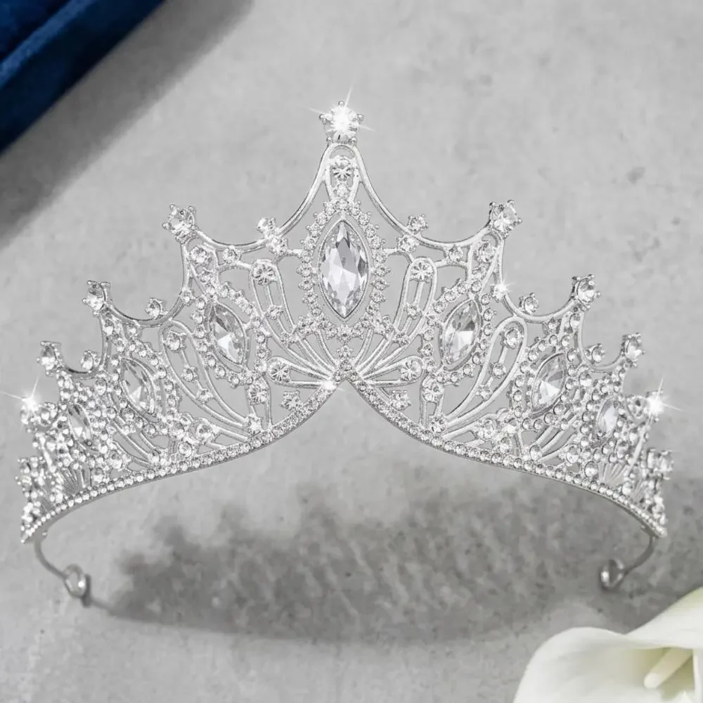 New Silver Clear Crystal Rhinestone Tiara Princess Bridal Prom Crown Headpiece